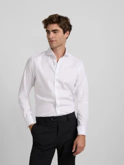 Camisa vestir espiga blanca puño doble