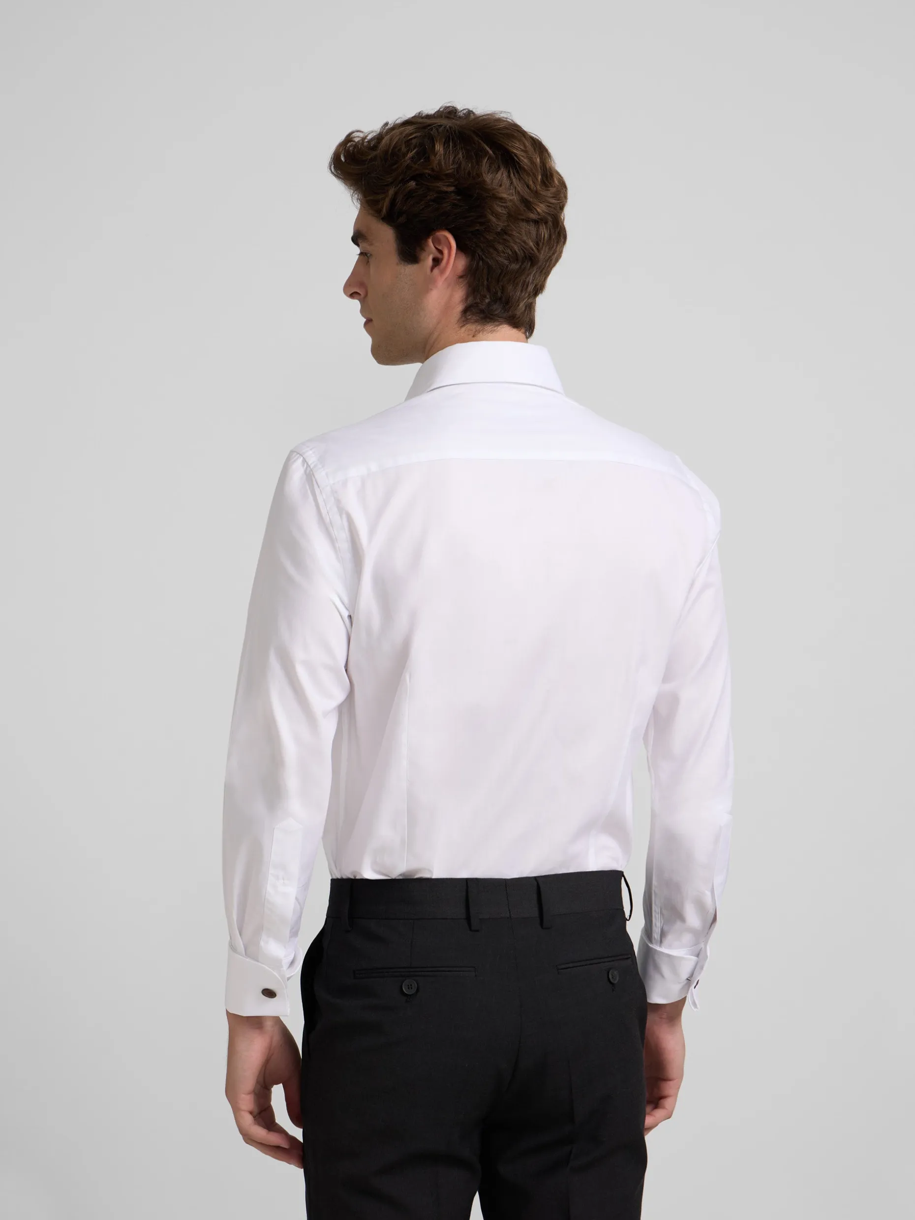 Camisa vestir espiga blanca puño doble