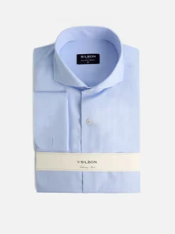 Camisa vestir espiga celeste puño doble