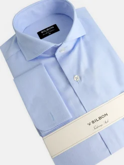 Camisa vestir espiga celeste puño doble