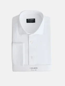Camisa vestir espiga puño doble blanca