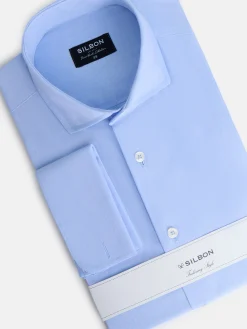 Camisa vestir espiga puño doble celeste