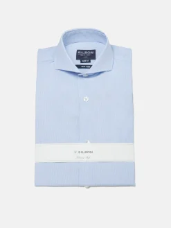 Camisa vestir mini rayas celeste puño simple