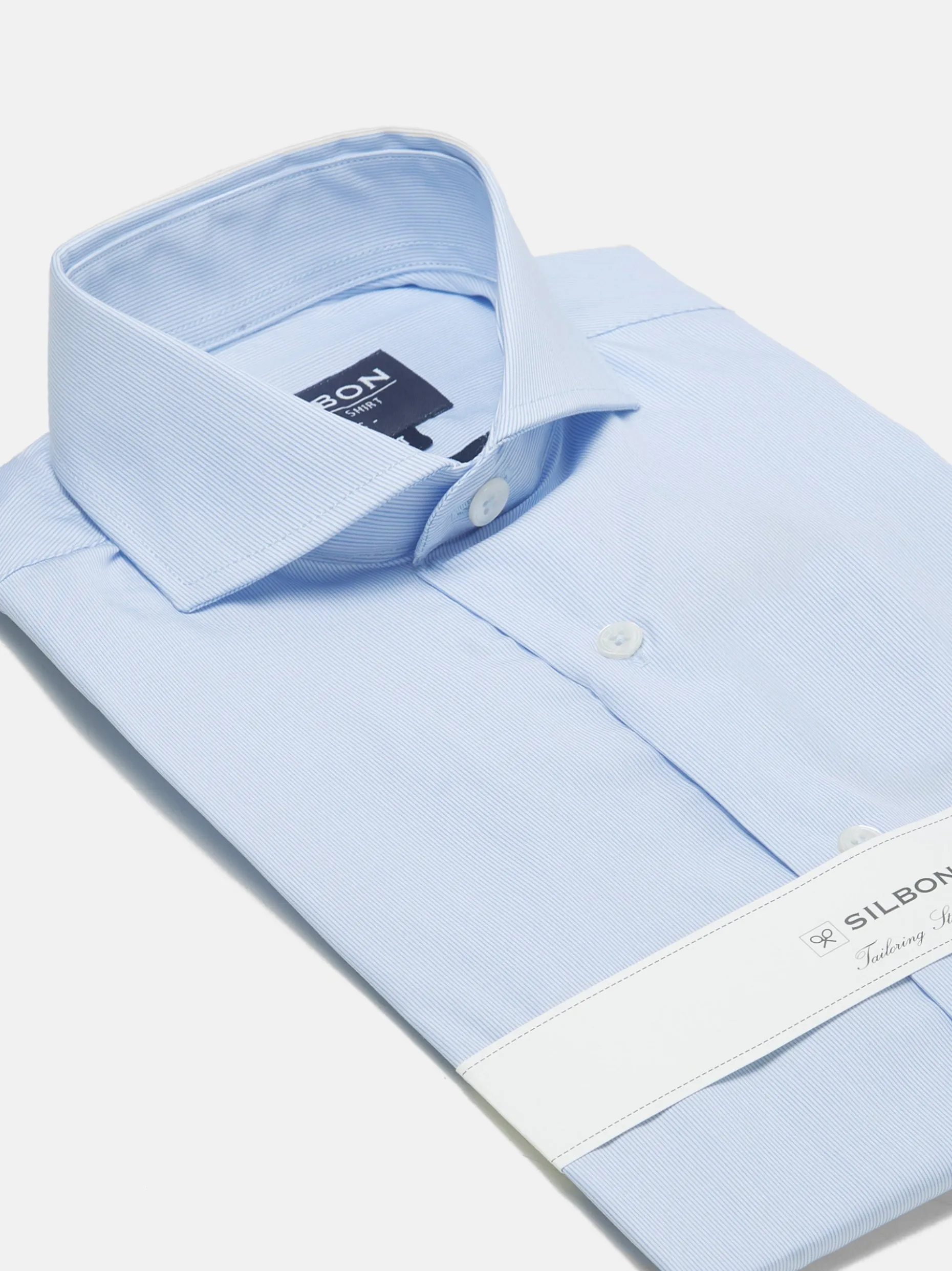 Camisa vestir mini rayas celeste puño simple