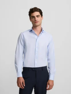 Camisa vestir mini rayas puño simple celeste