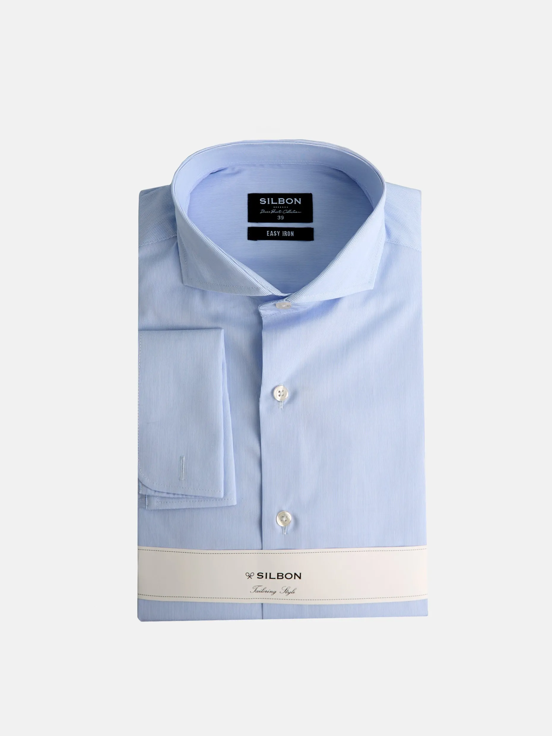 Camisa vestir mini rayas celeste puño doble