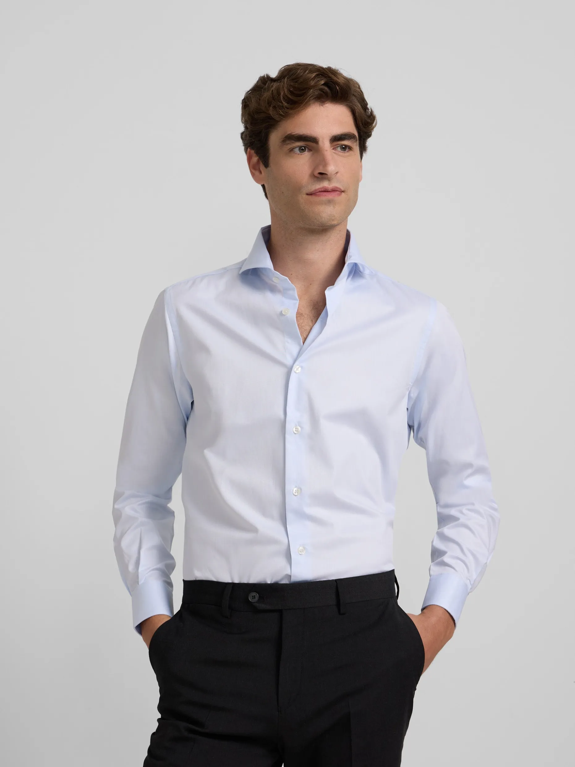 Camisa vestir mini rayas puño doble celeste