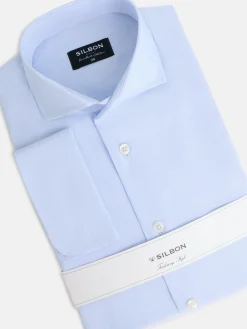 Camisa vestir mini rayas puño doble celeste