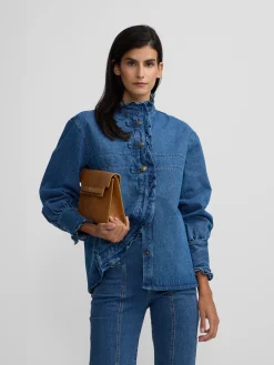Camisa volantes solapa denim