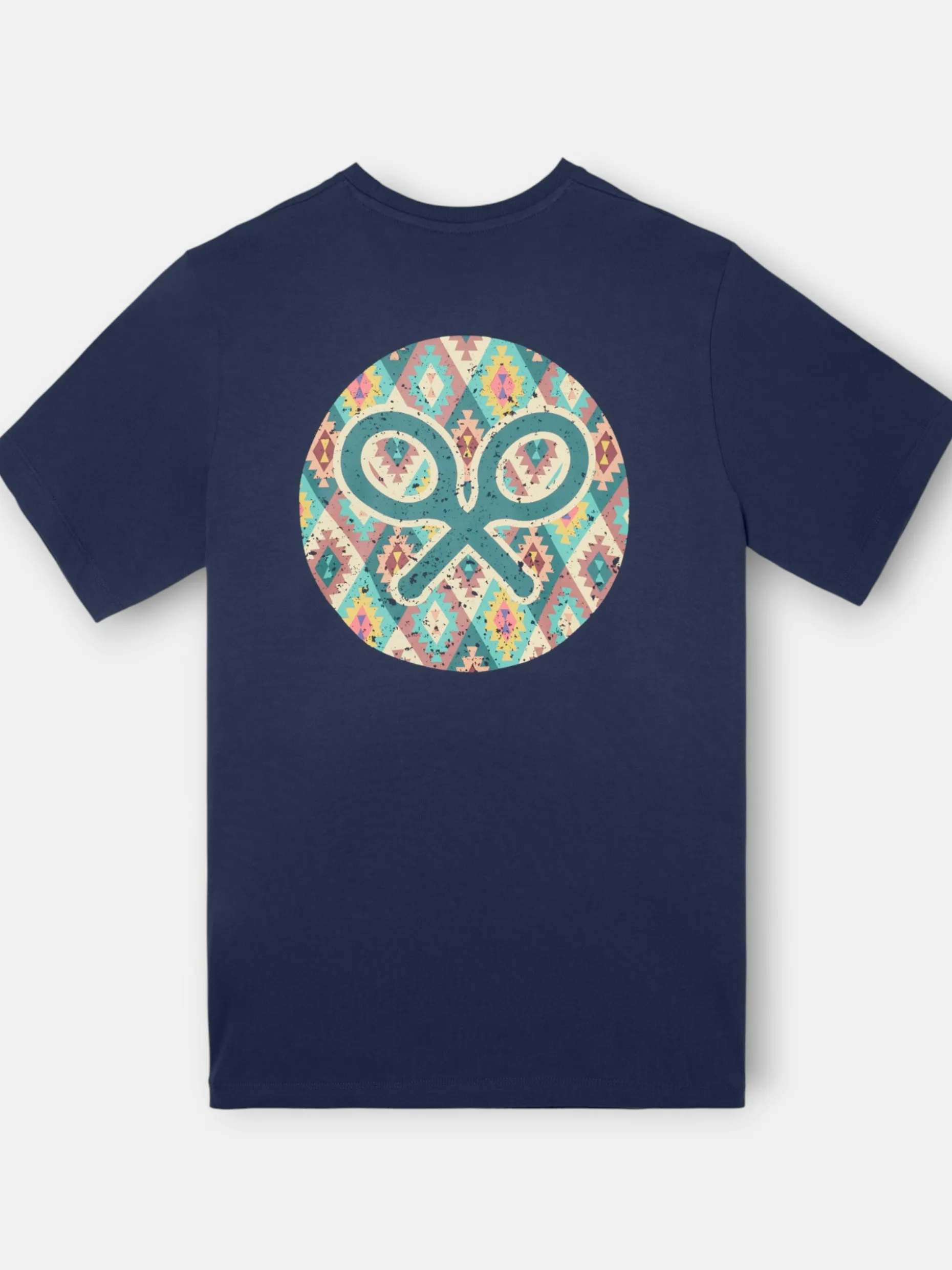 Camiseta circulo etnico multicolor azul marino