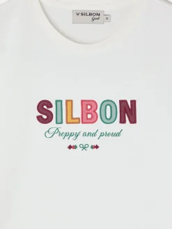 Camiseta girl letras silbon blanca