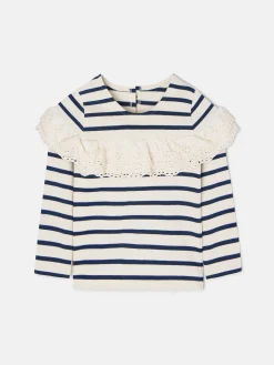 Camiseta girl manga larga volante rayas marino