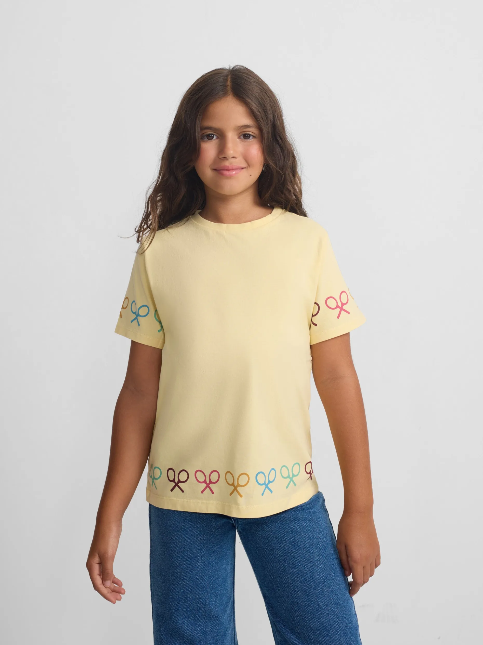 Camiseta girl raquetas multicolor amarilla