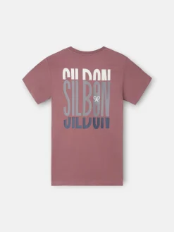 Camiseta kids letras tricolor burdeos