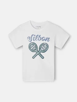 Camiseta kids logo raqueta verde blanca