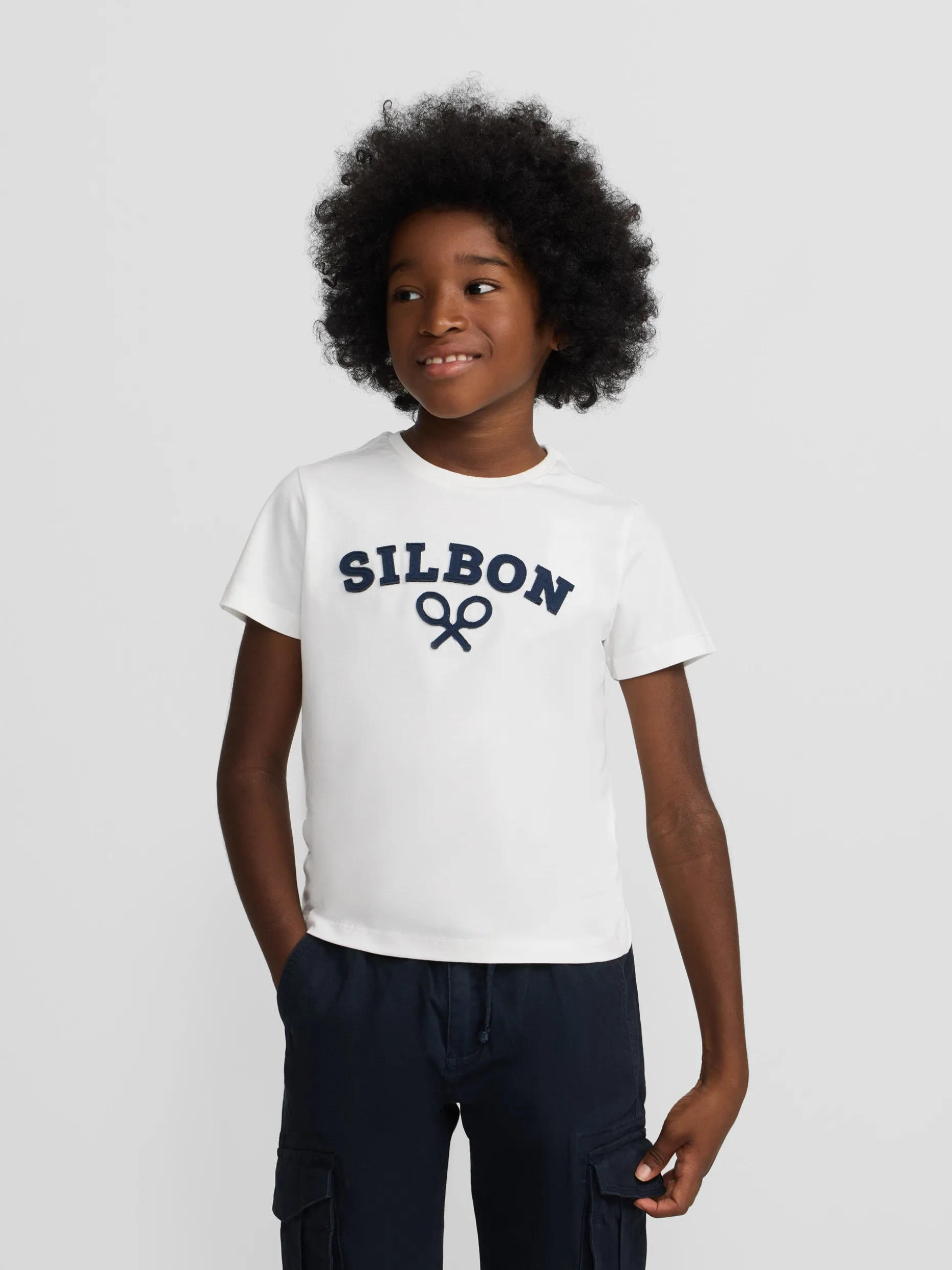 Camiseta kids raqueta media blanca