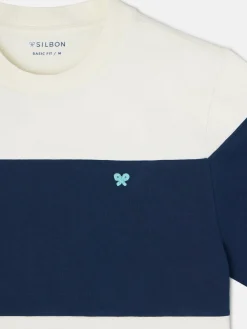 Camiseta raya ancha azul marino crema