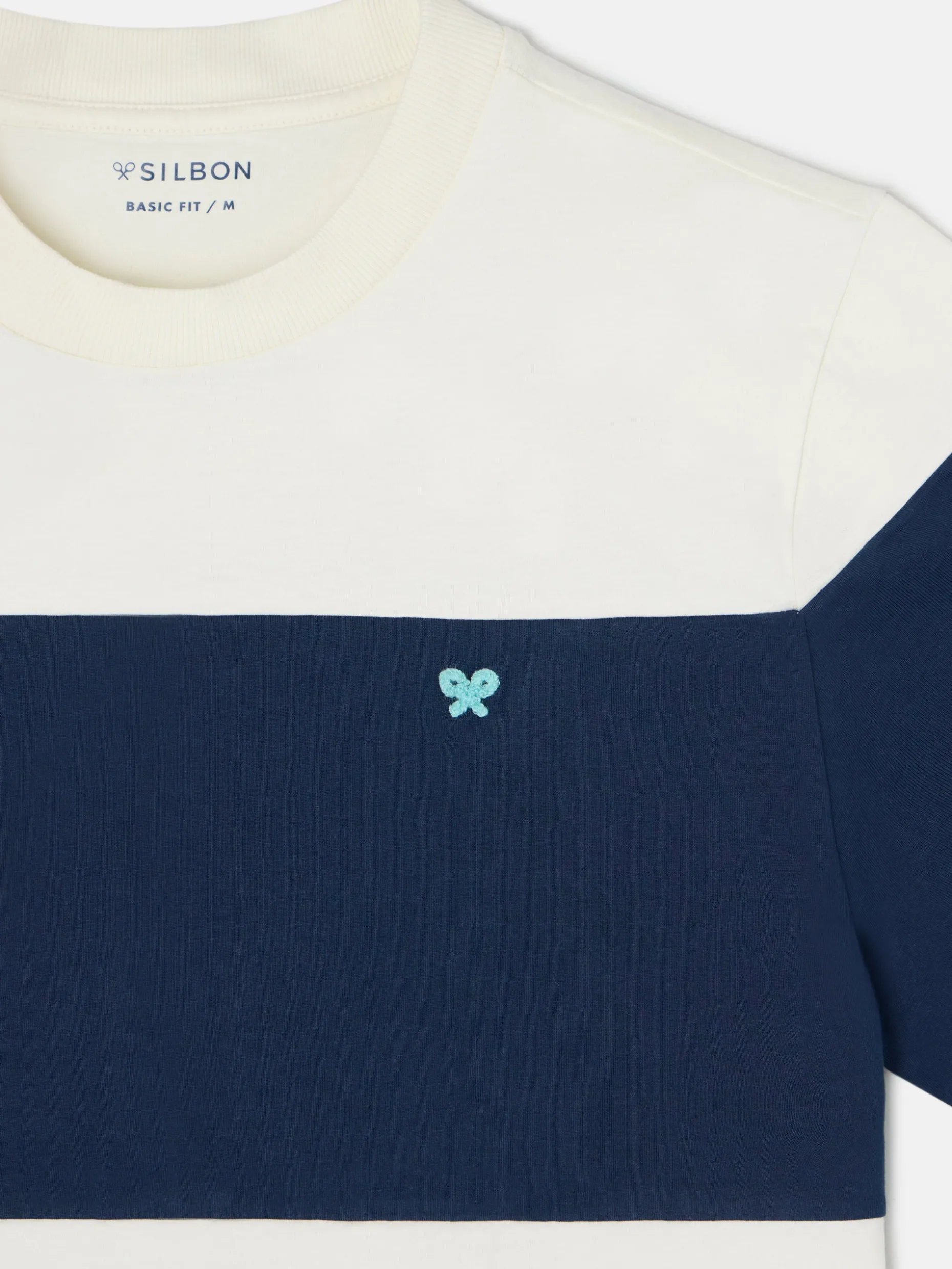 Camiseta raya ancha azul marino crema