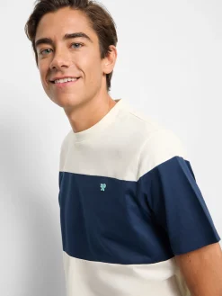 Camiseta raya ancha azul marino crema