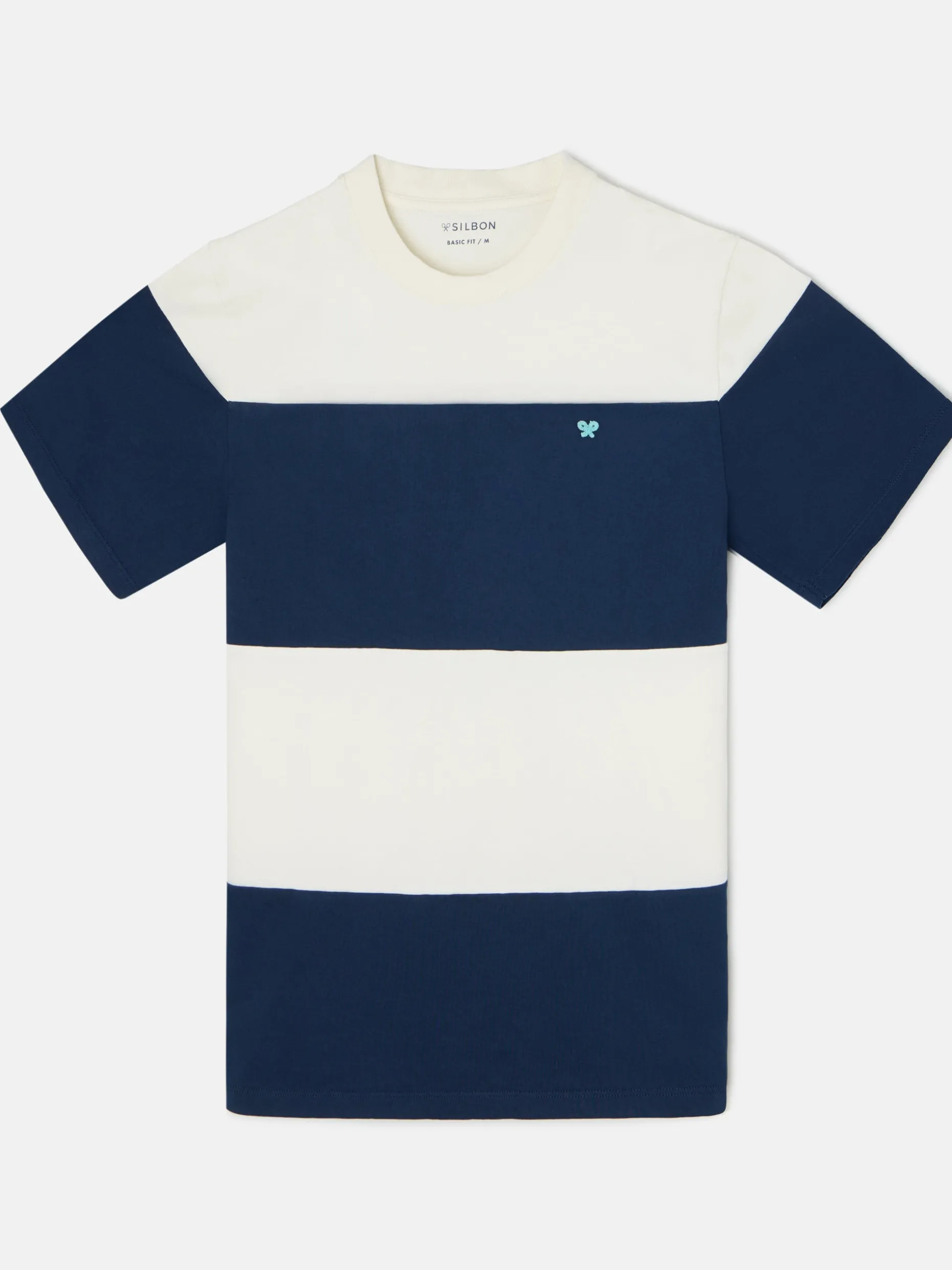 Camiseta raya ancha azul marino crema