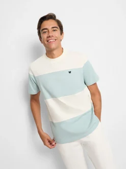 Camiseta raya ancha verde claro crema