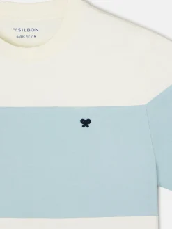 Camiseta raya ancha verde claro crema