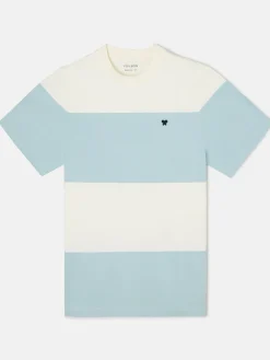 Camiseta raya ancha verde claro crema