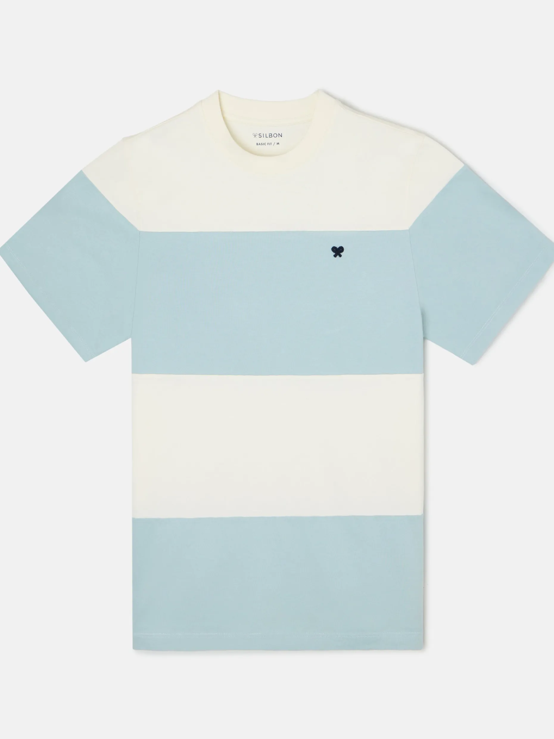 Camiseta raya ancha verde claro crema