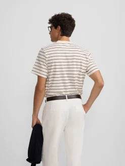 Camiseta raya fina burdeos crema