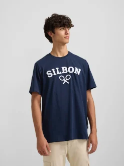 Camiseta silbon raqueta media azul marino
