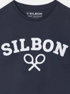 Camiseta silbon raqueta media azul marino