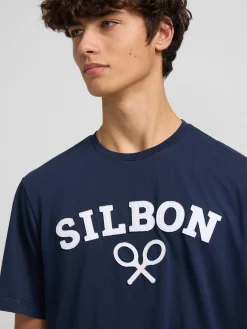Camiseta silbon raqueta media azul marino