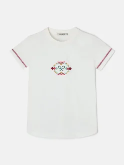 Camiseta woman bordado etnico multicolor blanca