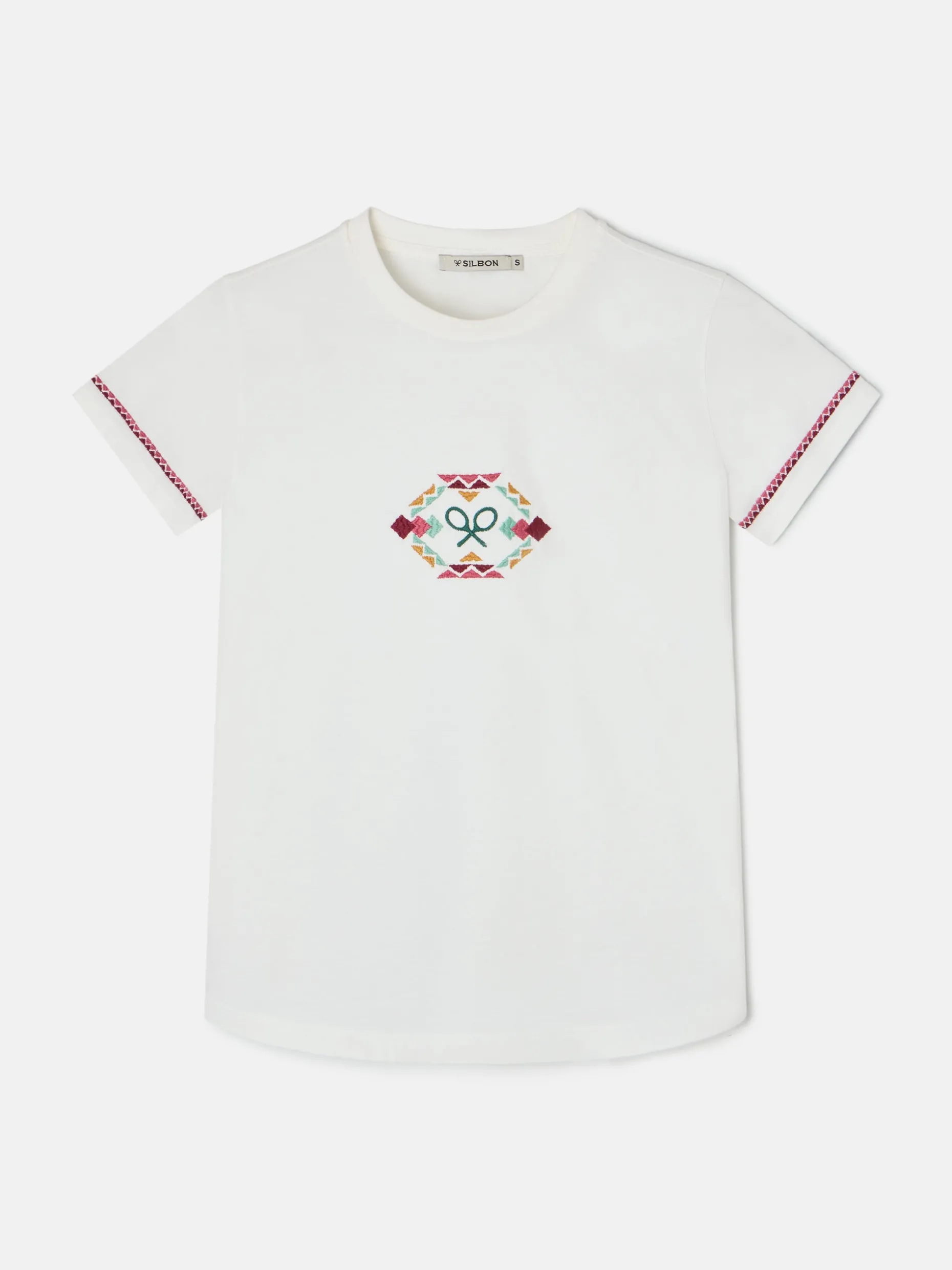 Camiseta woman bordado etnico multicolor blanca