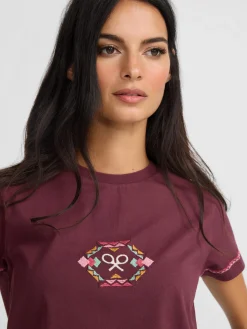 Camiseta woman bordado etnico multicolor granate