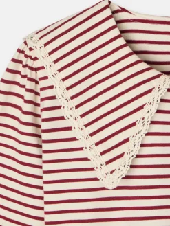 Camiseta woman cuello bobo rayas granate