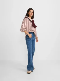 Camiseta woman cuello bobo rayas granate