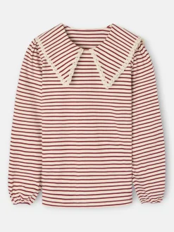 Camiseta woman cuello bobo rayas granate