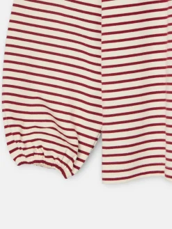 Camiseta woman cuello bobo rayas granate