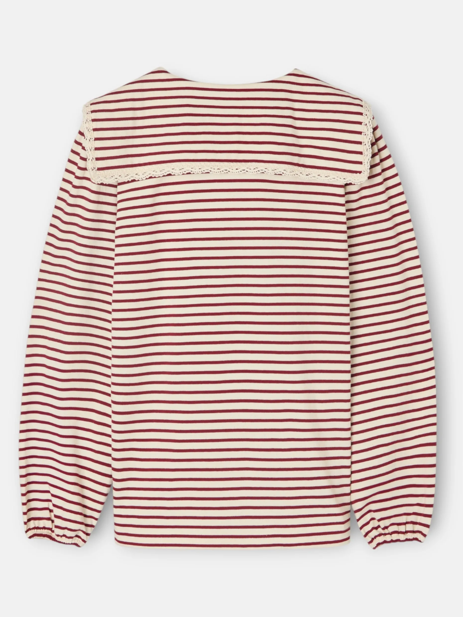 Camiseta woman cuello bobo rayas granate