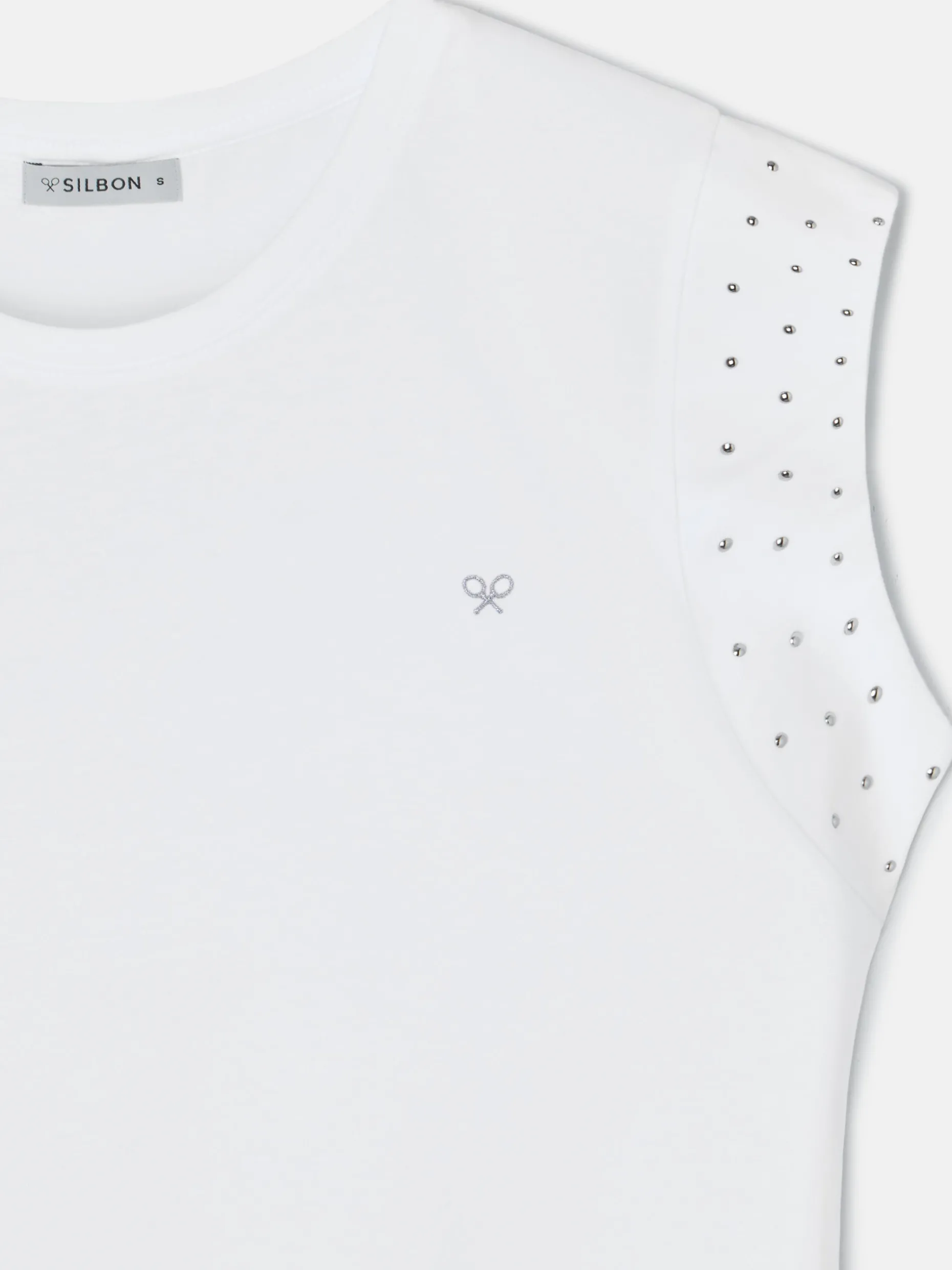 Camiseta woman hombrera tachas blanca