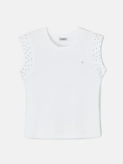 Camiseta woman hombrera tachas blanca