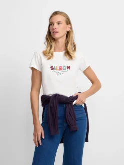 Camiseta woman letras silbon blanca
