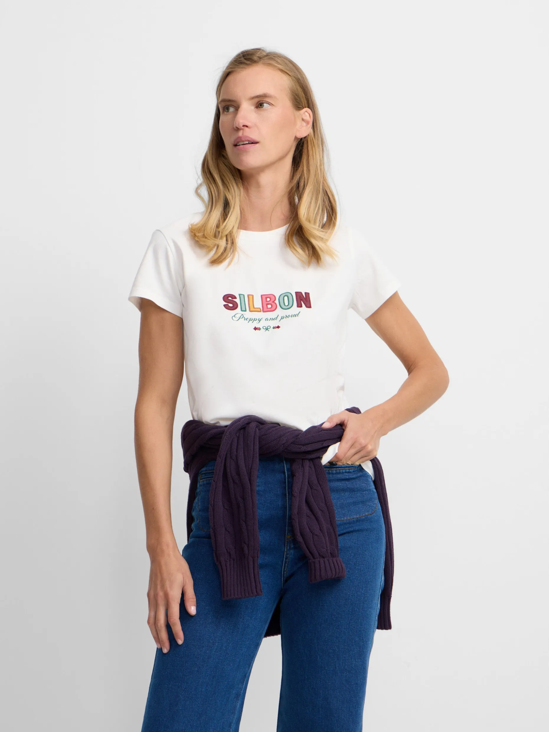 Camiseta woman letras silbon blanca