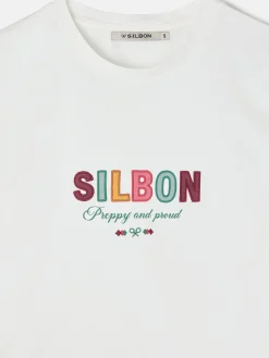 Camiseta woman letras silbon blanca