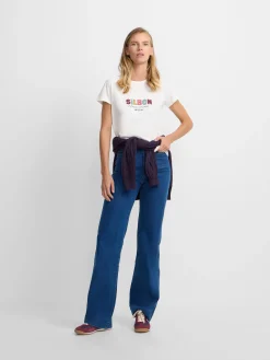 Camiseta woman letras silbon blanca
