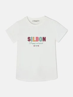 Camiseta woman letras silbon blanca