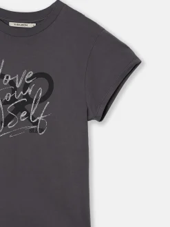 Camiseta woman manga roll out negra