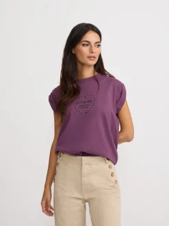 Camiseta woman roll out corazon tachas morado