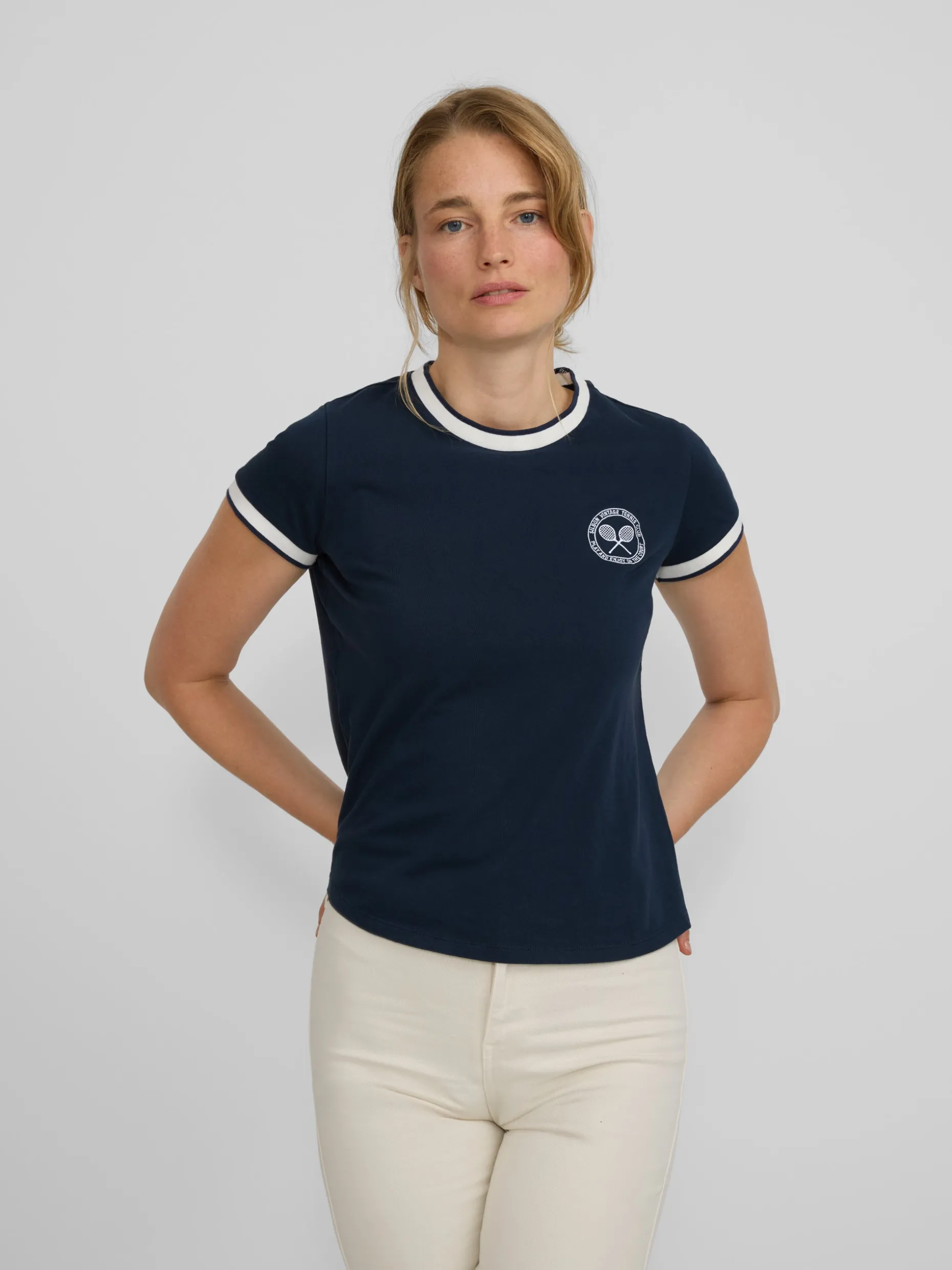 Camiseta woman varsity azul marino